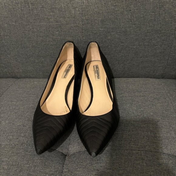 Karl Lagerfeld Chevron Leather Kitten Heel Pumps Size 7 - Picture 1 of 9